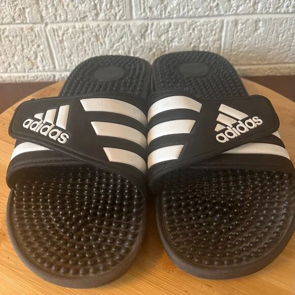 Adidas Adissage Slides Sandal Black/White/Black F35580 Men Sz 6; Women Sz 8 - Picture 3 of 5